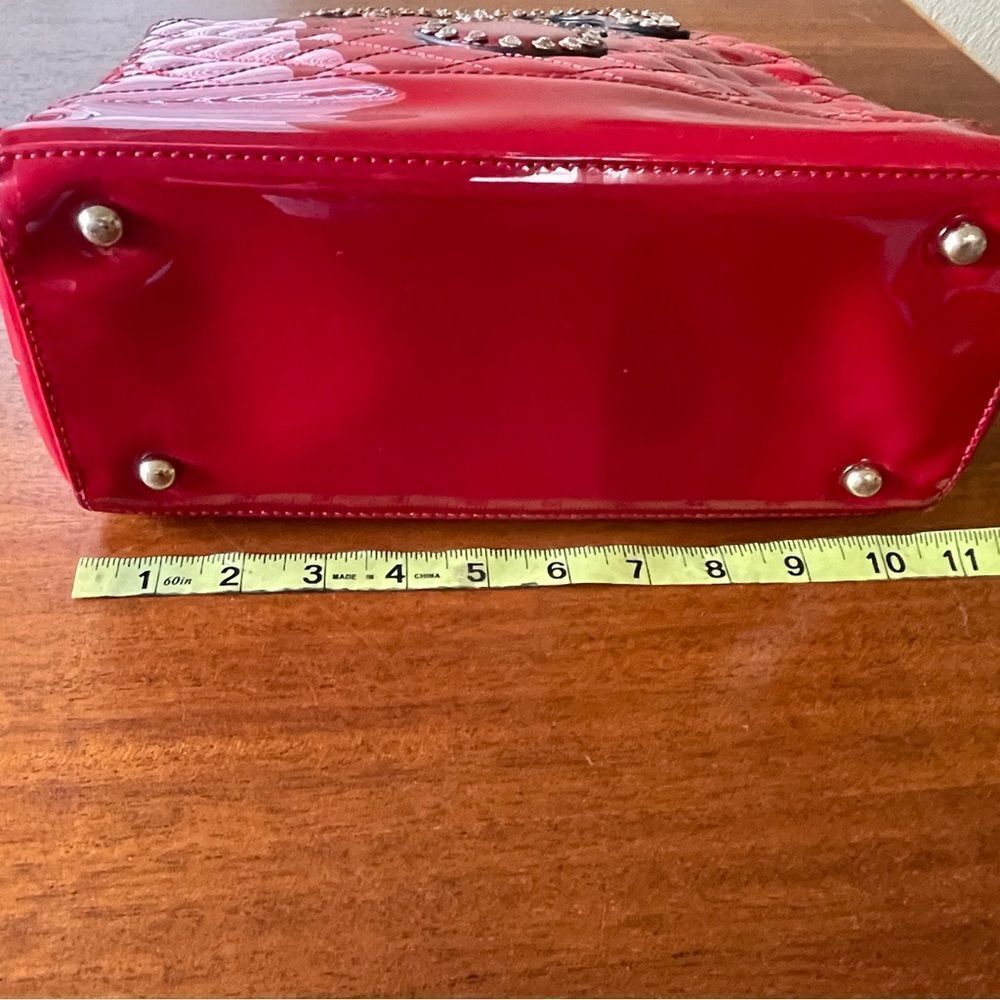 Question Mark ? Handbag Red With Studded Rhinestone Detail Quilted Stitching - Picture 9 of 16